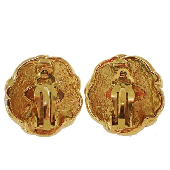 CHANEL Imitation Pearl Round Button Earrings 23 Clip-On Gold Vintage 62RJ174 - Picture 14 of 16